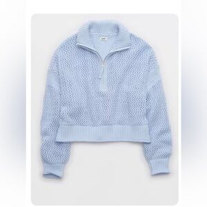 Aerie Crochet Light Blue tip sweater